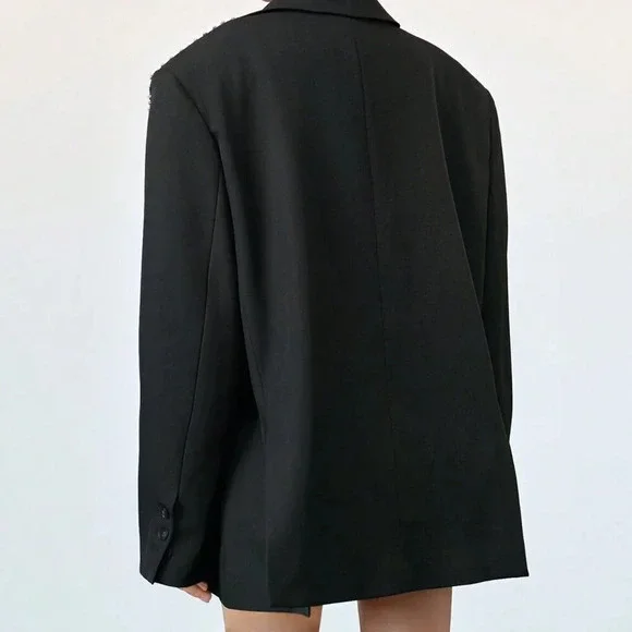 Black Elegant Formal Women's Oversized Rhinestone detailed Blazer - Picture 7 of 9